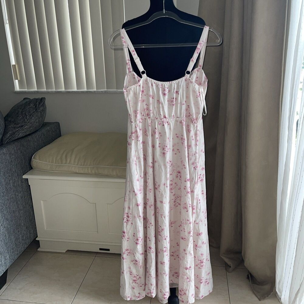 Sim Sam Babydoll Dress Pink Floral Milkmaid Coquette Linen Fairy Cottagecore L - Picture 7 of 9